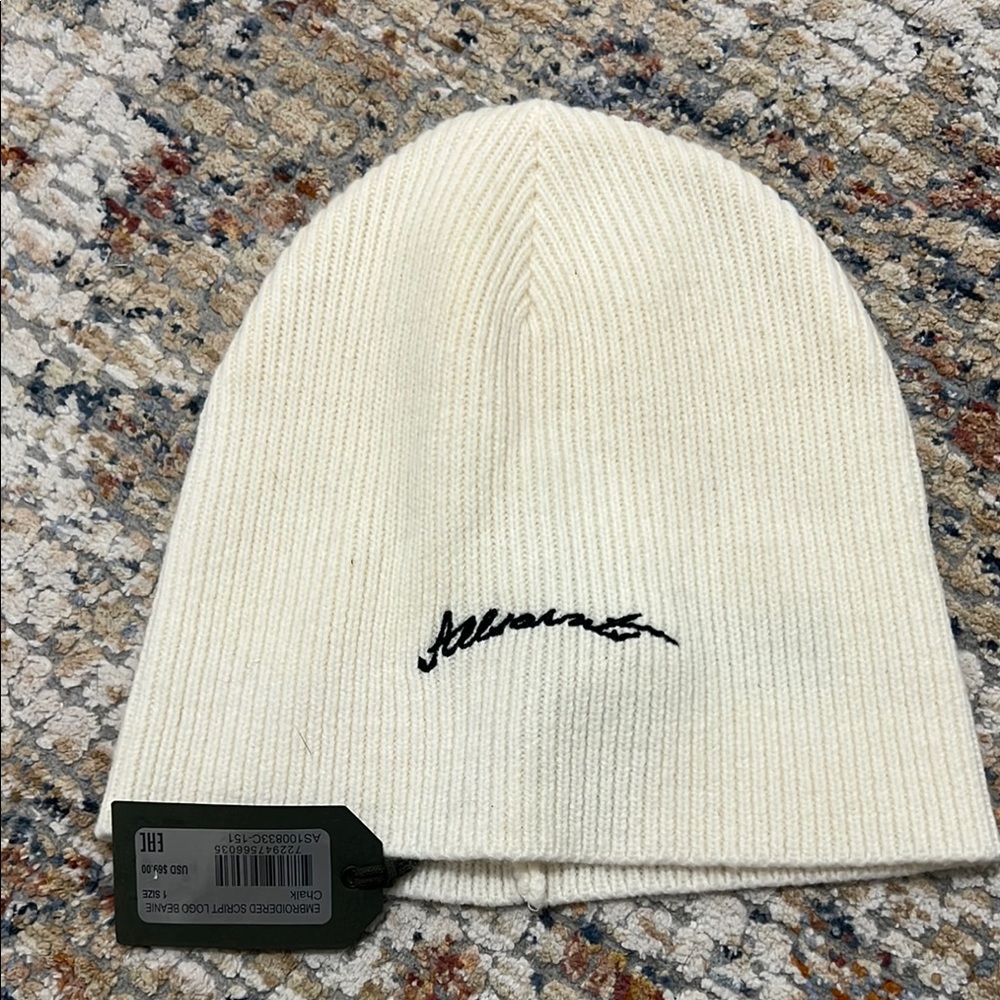 NWT ALLSAINTS Wool Blend  SCRIPT LOGO  BEANIE White  Mens hat OS